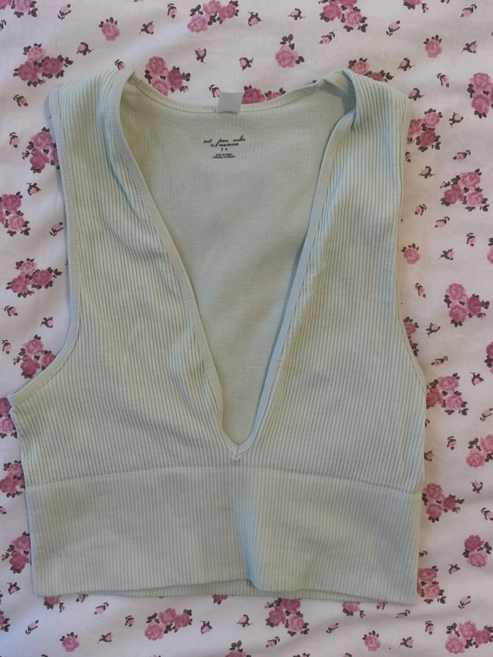 Free People Pale Mint Ribbed Deep V Crop Tank